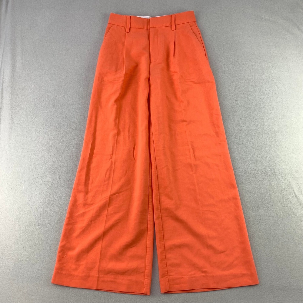 House of Harlow 1960 Trouser Pants Women 2 Orange Wide Leg Pleated High-Rise